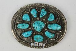 Very Early Navajo Sterling Silver Turquoise Cluster Belt Buckle