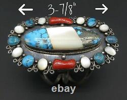 Very Early-RARE KIRK SMITH-Morenci Turquoise-MOP-Italian Branch Coral-925 Cuff