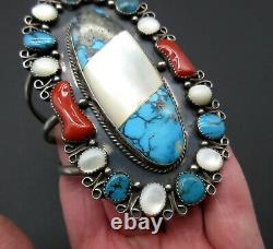 Very Early-RARE KIRK SMITH-Morenci Turquoise-MOP-Italian Branch Coral-925 Cuff