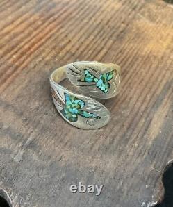 Very Early Tommy Singer Sterling Silver Turquoise Coral Peyote Rain Bird Ring