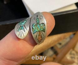 Very Early Tommy Singer Sterling Silver Turquoise Coral Peyote Rain Bird Ring