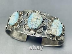 Very Early Vintage Navajo #8 Turquoise Sterling Silver Bracelet