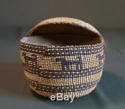 Very Fine Early 1900 Native American Northwest Skokomish Lidded Pictorial Basket