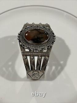 Very Old And Early Vintage Navajo Petrified Wood Sterling Silver Bracelet