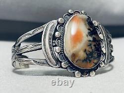 Very Old And Early Vintage Navajo Petrified Wood Sterling Silver Bracelet