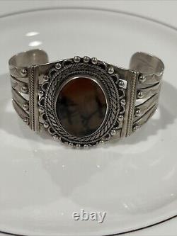 Very Old And Early Vintage Navajo Petrified Wood Sterling Silver Bracelet