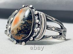 Very Old And Early Vintage Navajo Petrified Wood Sterling Silver Bracelet