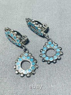 Very Rare Early 1900's Vintage Zuni Turquoise Sterling Silver Earrings