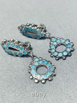 Very Rare Early 1900's Vintage Zuni Turquoise Sterling Silver Earrings