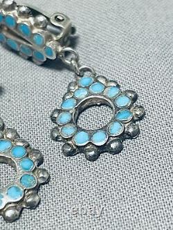 Very Rare Early 1900's Vintage Zuni Turquoise Sterling Silver Earrings