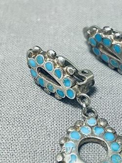 Very Rare Early 1900's Vintage Zuni Turquoise Sterling Silver Earrings