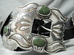 Very Rare Early Cerrillos Turquoise Vintage Navajo Sterling Silver Concho Belt