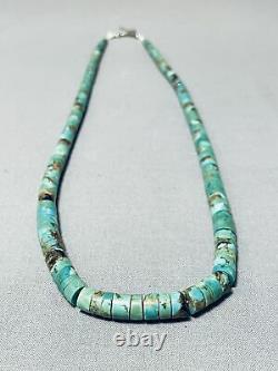 Very Rare Early Vintage Santo Domingo Green Turquoise Sterling Silver Necklace