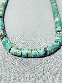 Very Rare Early Vintage Santo Domingo Green Turquoise Sterling Silver Necklace