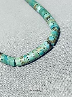 Very Rare Early Vintage Santo Domingo Green Turquoise Sterling Silver Necklace