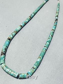 Very Rare Early Vintage Santo Domingo Green Turquoise Sterling Silver Necklace