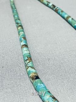 Very Rare Early Vintage Santo Domingo Green Turquoise Sterling Silver Necklace