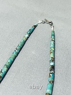 Very Rare Early Vintage Santo Domingo Green Turquoise Sterling Silver Necklace