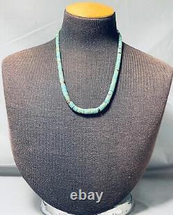 Very Rare Early Vintage Santo Domingo Green Turquoise Sterling Silver Necklace