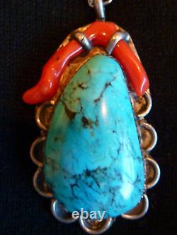 Very Rare Vintage Thomas Singer Early Hallmark Turquoise/coral Necklace