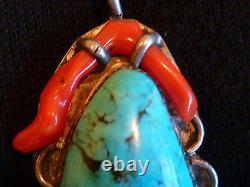 Very Rare Vintage Thomas Singer Early Hallmark Turquoise/coral Necklace