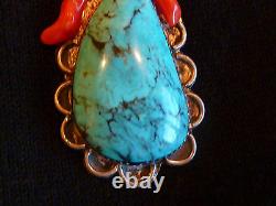 Very Rare Vintage Thomas Singer Early Hallmark Turquoise/coral Necklace