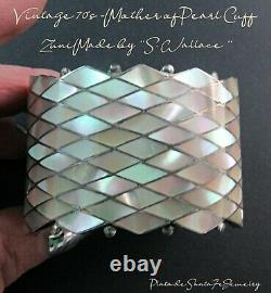 Vintage 1970's Zuni -S. WALLACE-EXCEPTIONAL-Diamond Shape-Shell Inlay-925 Cuff