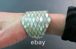 Vintage 1970's Zuni -S. WALLACE-EXCEPTIONAL-Diamond Shape-Shell Inlay-925 Cuff