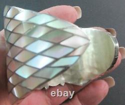 Vintage 1970's Zuni -S. WALLACE-EXCEPTIONAL-Diamond Shape-Shell Inlay-925 Cuff