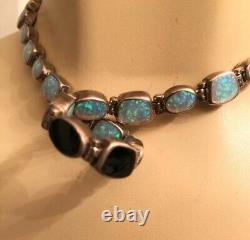 Vintage 925 STERLING BLACK ONYX One Side & OPAL On The Other Necklace 16