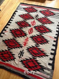 Vintage Antique Early Navajo Rug Native American Large Hand Made Red 76 x 54