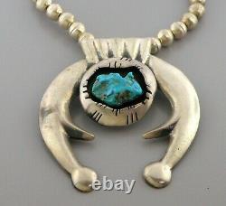 Vintage Beautiful Early Navajo Sterling Silver Nugget Turquoise Necklace