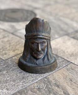 Vintage Early 1900s Bronze Native American Indian Chief Match Holder