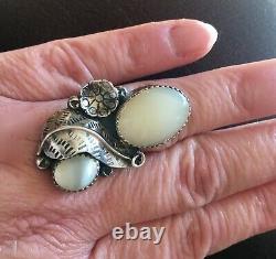 Vintage Early 70's Navajo Silver Mother Of Pearl Huge Alex Begay Ring