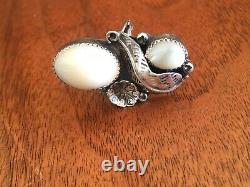 Vintage Early 70's Navajo Silver Mother Of Pearl Huge Alex Begay Ring