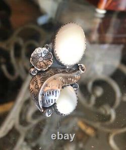 Vintage Early 70's Navajo Silver Mother Of Pearl Huge Alex Begay Ring