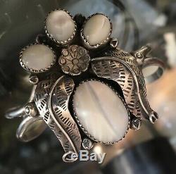 Vintage Early 70's Navajo Silver Mother Of Pearl Large Alex Begay Bracelet Cuff