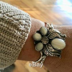 Vintage Early 70's Navajo Silver Mother Of Pearl Large Alex Begay Bracelet Cuff