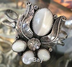 Vintage Early 70's Navajo Silver Mother Of Pearl Large Alex Begay Bracelet Cuff