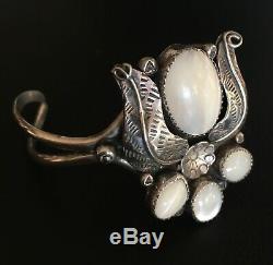 Vintage Early 70's Navajo Silver Mother Of Pearl Large Alex Begay Bracelet Cuff