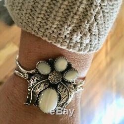 Vintage Early 70's Navajo Silver Mother Of Pearl Large Alex Begay Bracelet Cuff