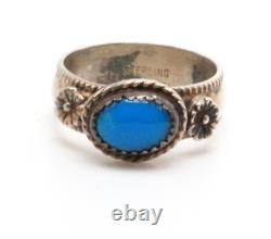 Vintage Early 80's Navajo Sterling Silver Blue Turquoise Cab Ring