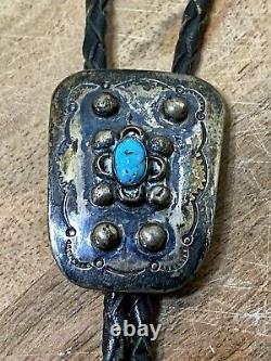 Vintage Early Bennett signed Sterling Silver/Turquoise Navajo Bolo Tie