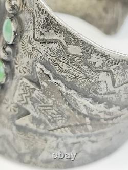 Vintage Early Fred Harvey Large Green Rhinestone Cuff Bracelet