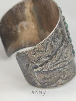 Vintage Early Fred Harvey Large Green Rhinestone Cuff Bracelet