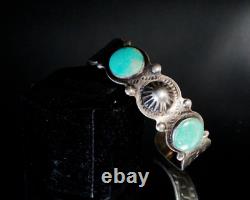 Vintage Early Harvey Era 60's Navajo Sterling Silver Turquoise Cuff