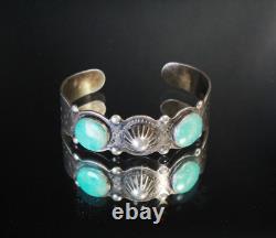 Vintage Early Harvey Era 60's Navajo Sterling Silver Turquoise Cuff