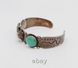 Vintage Early Harvey Era 60's Navajo Sterling Silver Turquoise Cuff