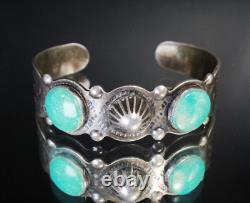 Vintage Early Harvey Era 60's Navajo Sterling Silver Turquoise Cuff