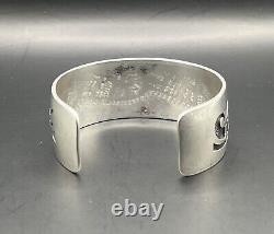 Vintage Early Manuel Hoyungowa Heavy Sterling Silver Claw Tracks Cuff Bracelet